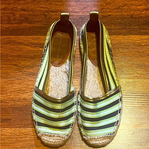 Tommy Hilfiger Shoes - Tommy Hilfiger Green Gold Straw Striped Nautical Ballet Flats Size 7